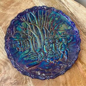 Fenton | Vintage 1985 Courier And Ives Winter Pastime Carnival Glass Plate